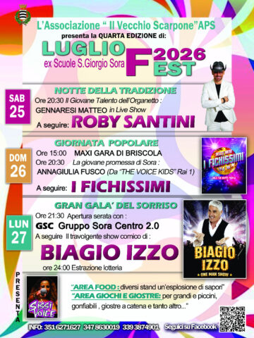 L'immagine attuale non ha un testo alternativo. Il nome del file รจ: LUGLIOFEST-2026.jpg